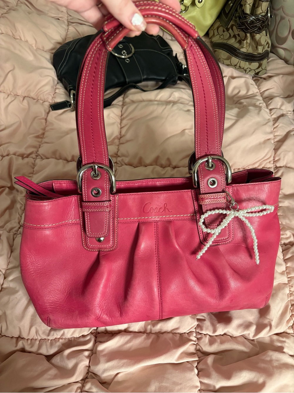 Coach Soho Pleated Leather Satchel with Pearl Charm